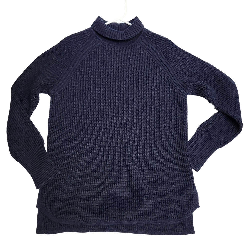Banana Republic Womens Navy Blue Merino Wool Blend Waffle Knit Turtleneck Large
